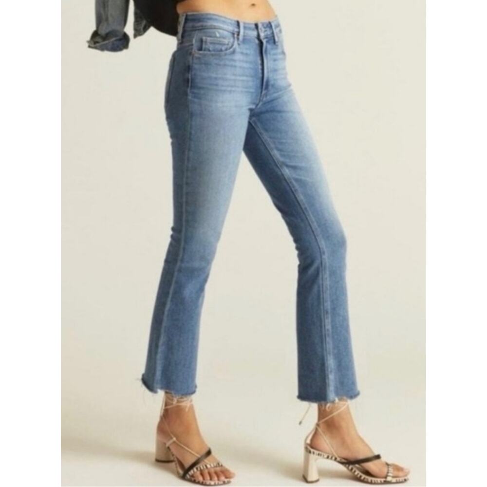 Paige Women’s Rory Crop Flare Jeans In Sylmar Blue Wash Raw Hem High Rise Sz 26 - Picture 12 of 12